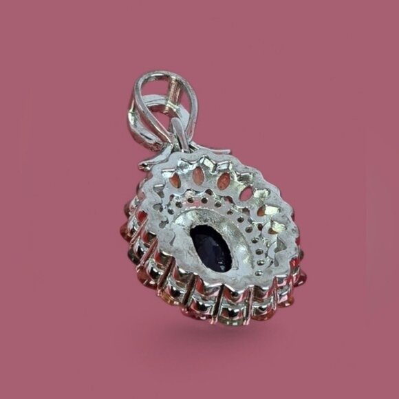 925 Sterling Silver Large Pendant with Blue Sapphire & Multicolor Sapphire Gems - Picture 8 of 12